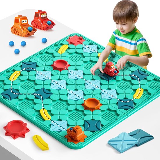 Speelgoedbordspellen voor kinderen - Logische wegenbouwer Groot bord 57 x 57 cm Doolhofpuzzelspellen voor multiplayer en familie, cadeaus voor jongens en meisjes jaar