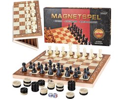Schaakstenen - Hout - 29 x 29 cm - 3-in-1 Opvouwbaar Schaakspel voor Reizen en Familiebijeenkomsten