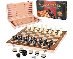 Schaakstenen - Hout - Opvouwbaar Schaakbord met Berging - 3-in-1 Bordspel voor Schaken, Dammen en Backgammon - Voor Kinderen en Volwassenen