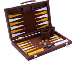 DYNA® Backgammon Koffer – Luxe Backgammon Set – Lederen Bordspel – Bruin - 47cm x 38cm x 1cm