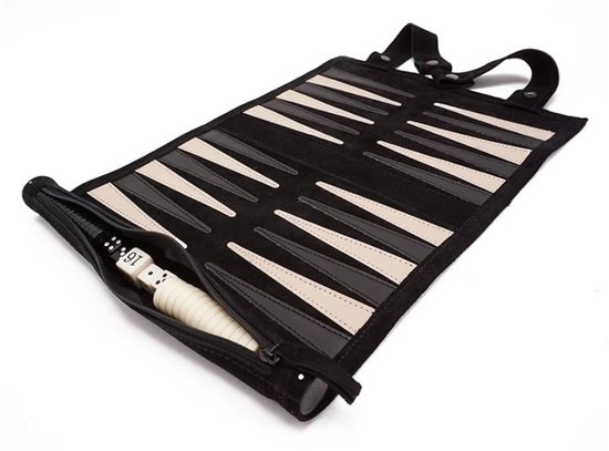 CLVP® Backgammon Koffer – Luxe Backgammon Set – Lederen Bordspel – Reisspel Set - Draagbaar – Zwart