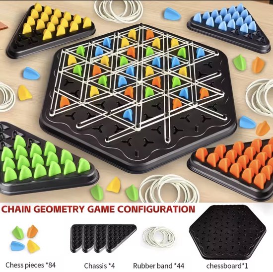 CFY Geometry Bordspel – Driehoeken Strategie Spel – Elastiek & Pin Spel voor Kinderen en Familie – Educatief Denkspel – A3.4