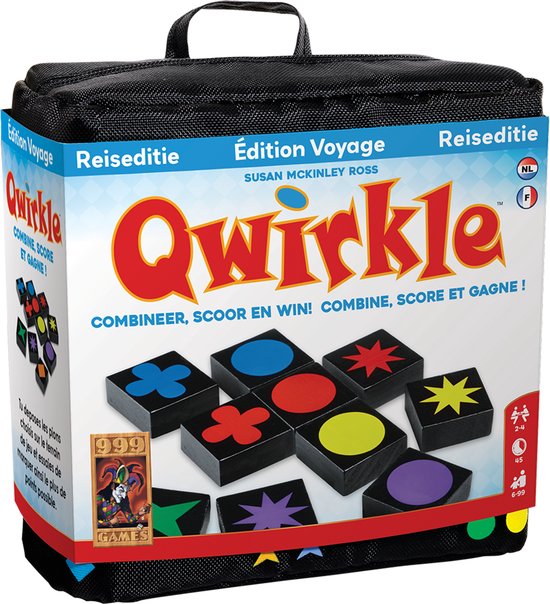 999 Games - Qwirkle - Reiseditie - Bordspel - Sinds 2007 meer dan 15 spellenprijzen gewonnen - Familiespel - Gezelschapsspel - Educatief spel - Klein cadeautje - spelregels in NL en FR