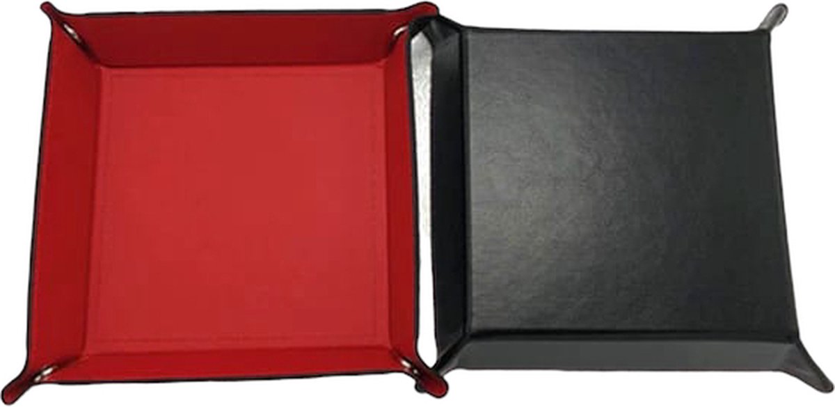 Dobbelsteenbak Rood – Opvouwbare Dice Tray voor Dungeons & Dragons, Yahtzee en Bordspellen – Dobbelbak van Kunstleer met Gladde Binnenkant – Pitjesbak, Dobbelpiste, Pokerpiste, Dice Box