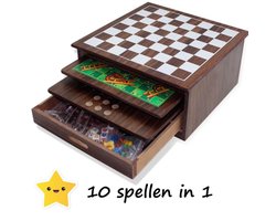 Luxe Houten Spellendoos - 10 Bordspellen in 1 - Cadeau tip