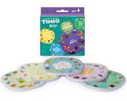 TIMIO Disk Set # 4: 5 Audio-Discs voor de TIMIO Player | Leer 96 Kinderliedjes Vol. 3, 12 Sprookjes Vol. 2, 12 Sprookjes Vol. 3, Dinosauriërs, Insecten | Alles in 8 Talen | Leerspeelgoed van 2-6 Jaar