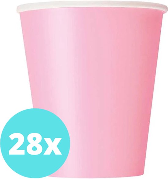 Bekers Karton Roze - 28 stuks - Kartonnen Bekers 250ml - Wegwerp bekers - Bekers Karton Verjaardag Kinderen - Kinder Feestje Kind - Limonadebekers - Koffie / Siroop - Bekers Papier - 28 Stuks van 250 ml Lichtroze
