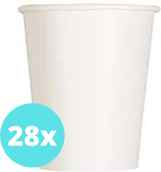 Bekers Karton Wit - 28 stuks - Kartonnen Bekers 250ml - Wegwerp bekers - Bekers Karton Verjaardag Kinderen - Kinder Feestje Kind - Limonadebekers - Koffie / Siroop - Bekers Papier - 28 Stuks van 250 ml Wit
