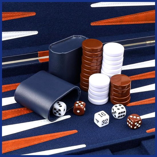 AHD® Backgammon - Mallette de Backgammon - Édition de Voyage - Backgammon en Bois - Bleu Marine - 29cm x 20cm x 1cm