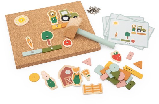 Trixie Houten hamertje tik spel - Boerderij - jaar - Met kaartjes om na te maken