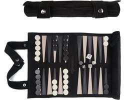 YOR® Backgammon Koffer – Luxe Backgammon Set – Lederen Bordspel – Reisspel Set - Draagbaar – Set Voor 2 Spelers - Zwart - 26cm x 6cm x 6cm
