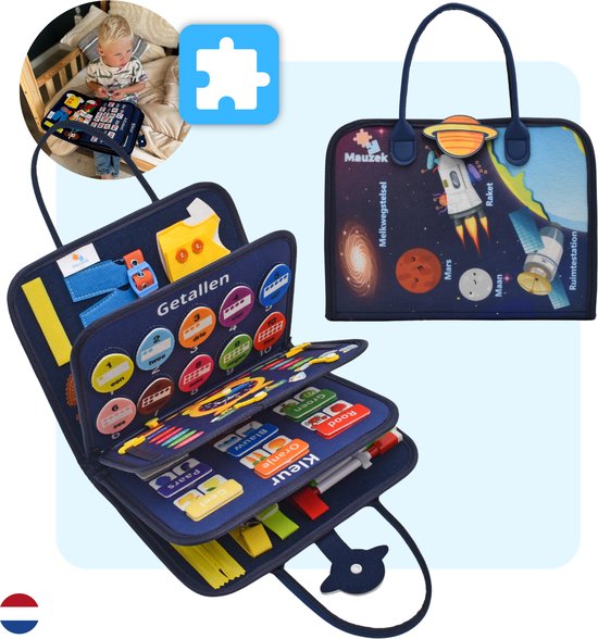 Mauzek® Busy Board Ruimte - Belgisch - Montessori Speelgoed - Activiteitenboek - Doeboek - Reisspeelgoed - Peuter Speelgoed - Jongens - Meisjes - Busy Book - Speelgoed voor onderweg - Speelgoed voor in de auto - 3 Jaar - 4 jaar - 5 jaar - 6 jaar