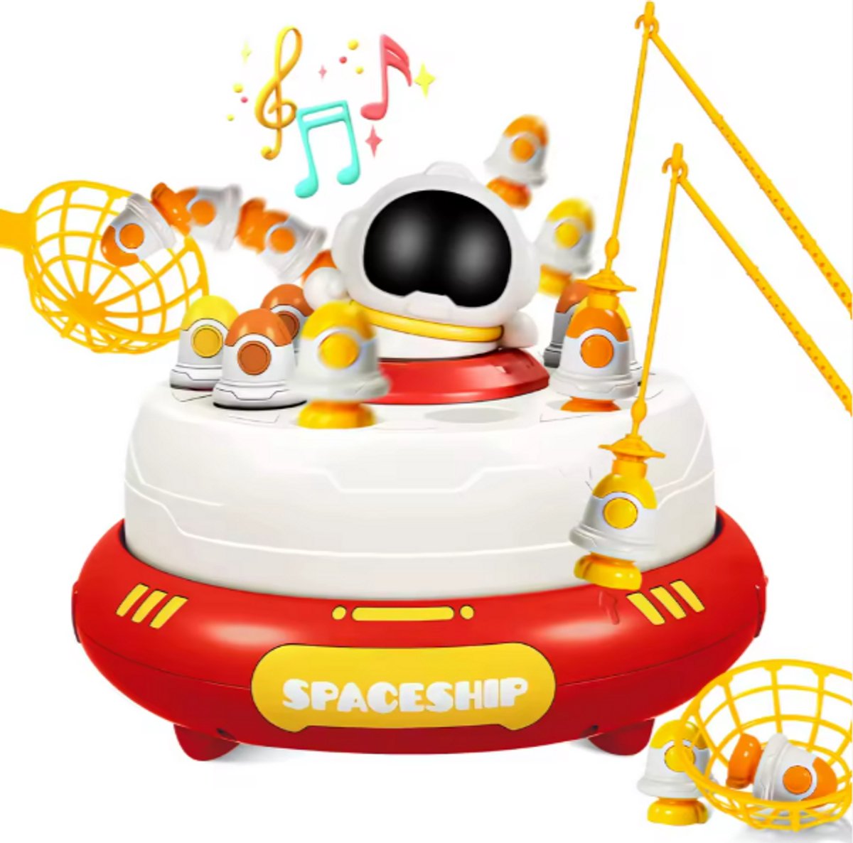 Jawes - Jeu spatial - Rouge - Jeu de plateau - Jeu d'attrape - Espace - 2 Joueurs - Jeu de société - Petits et grands - Musical - Pop-up - Jeu de réflexes - Fusées - Astronaute