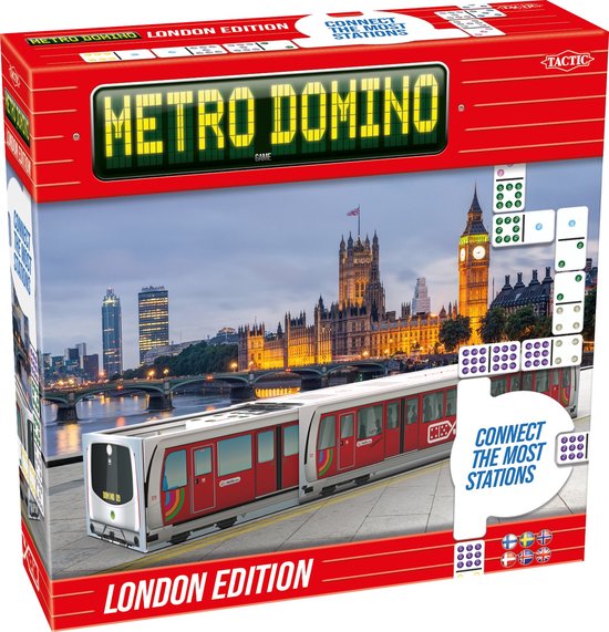 Tactic Metro Domino: London Edition – Bordspel – Luxe Uitvoering – Strategisch Dominospel met Stations en Metrofiches – Jaar – 2 tot 4 Spelers