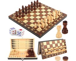 Magnetisch houten schaakspel 3-in-1, opvouwbaar schaakbord 29 cm