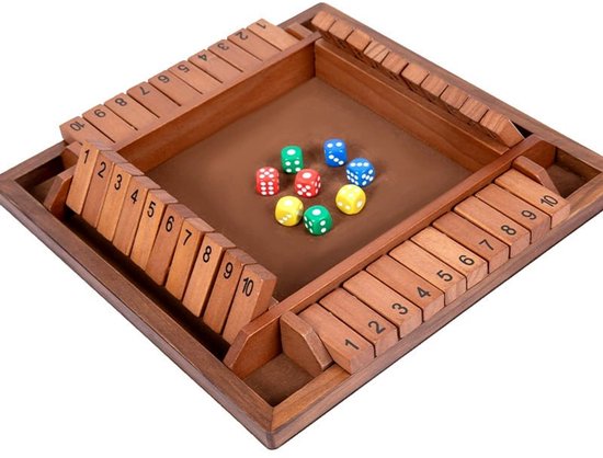 Flero Shut The Box, Houten Dobbelspel, Klepspel - 4 Spelers Familie Bordspel met 8 Dobbelstenen en Houten Bord - Montessori Tactiek- en Rekenspel voor Kinderen en Volwassenen Jaar (Bruin
