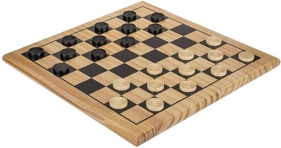 Jeu de dames en bois 8x8 (64 cases) avec pions et damier - 28 x 28 cm - Jeu de société / Jeu de réflexion