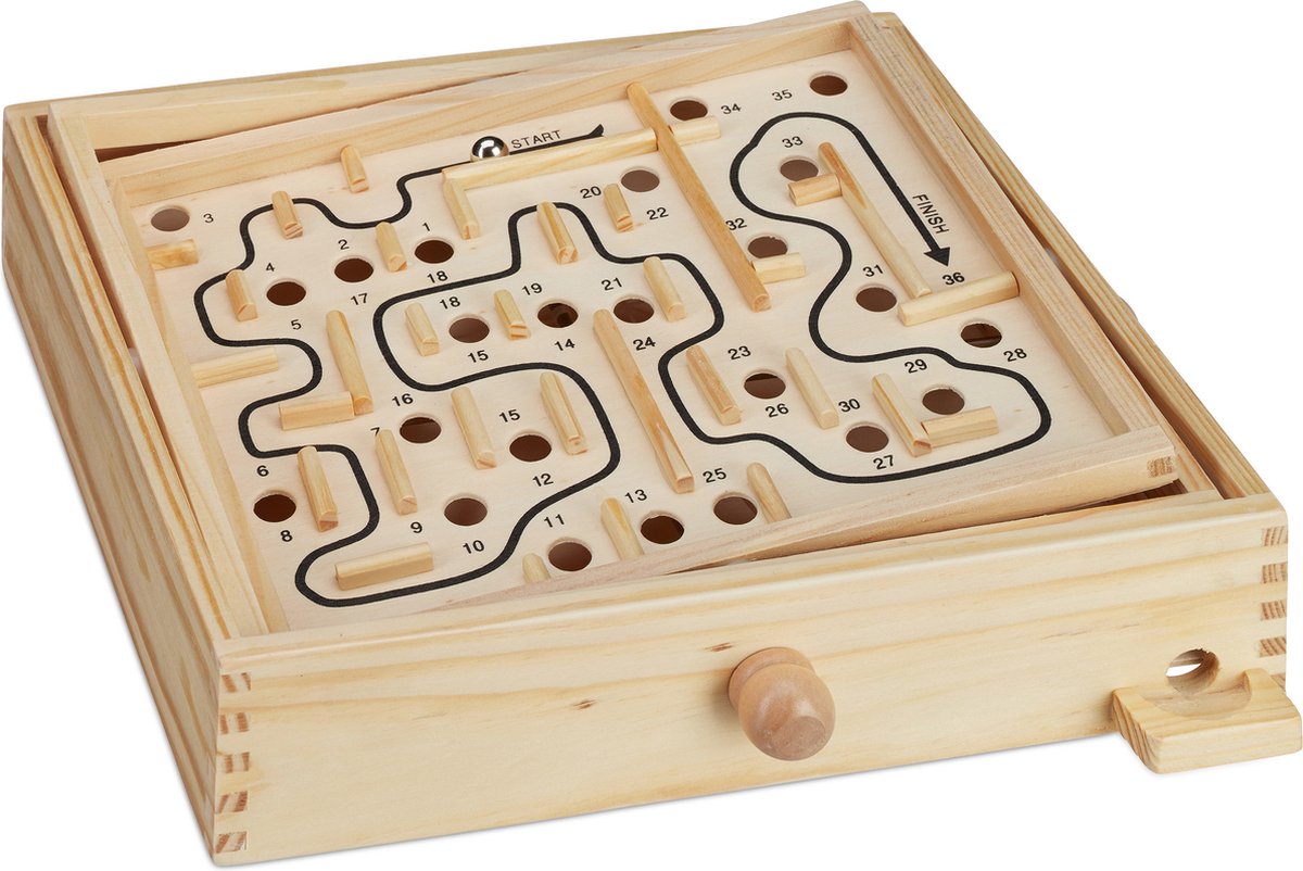 houten doolhof spel - met 2 balletjes - jaar - behendigheidsspel - balansspel