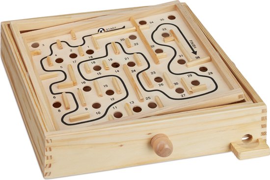 houten doolhof spel - met 2 balletjes - jaar - behendigheidsspel - balansspel