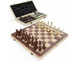 Schaakstenen - Gemakkelijk - 38 cm x 38 cm - Opvouwbaar houten schaak- en damspel - Voor volwassenen en kinderen