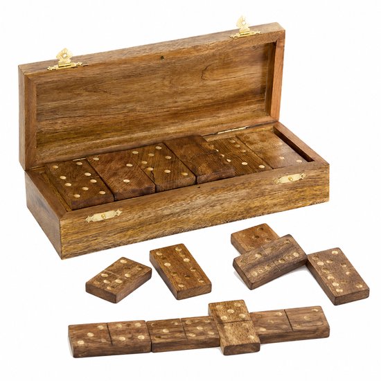 Luxe Dominospel van Mangohout in Houten Kist – Compleet Domino Spel met Houten Stenen – Klassiek Gezelschapsspel + Spelers – Stijlvol Cadeau & Woonaccessoire