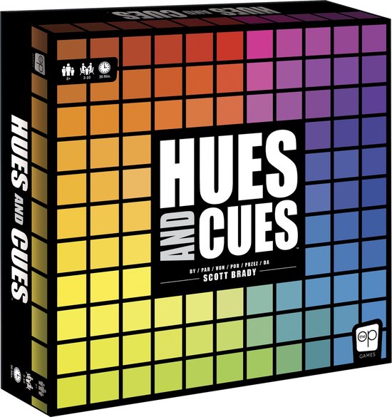 USAopoly - Hues and Cues Bordspel - Multilingual- Familiespel - Party Spel - Jaar - tot 10 Spelers - Meertalig inclusief Frans Engels en Duits