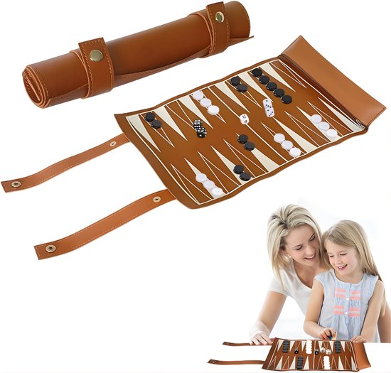 AHD® Backgammon - Mallette de Backgammon - Backgammon Édition Voyage - Backgammon Bois - Brun - 36cm x 26cm x 1cm