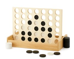 Lomera Vier op een Rij - Reisspel - Houten Speelbord - Compact Formaat - Lichtgewicht - Makkelijk Mee Te Nemen - Strategiespel - 2 Spelers - Zwart-witte Steentjes - Inklapbaar Ontwerp - Klassiek Spel - Gezelschapsspel - Vakantie Spel