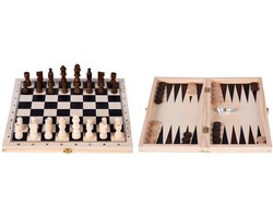 Opklapbare Schaak & Backgammon Set – Berkenhout – Houten Schaakstukken Koning 60 mm – Spelbord 29 x 29 cm – Luxe Houten Spelset – 2 spellen in 1 - Engelhart