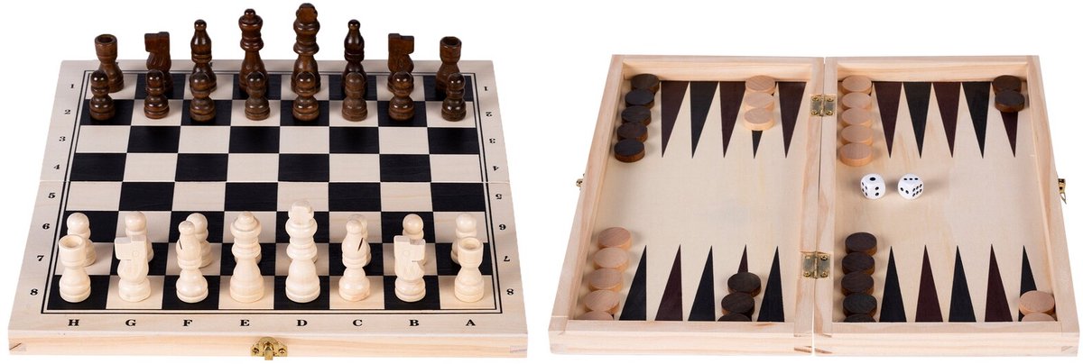 Coffret Échecs & Backgammon Pliable – Bois de bouleau – Pièces en bois Roi 60 mm – Plateau 29 x 29 cm – Ensemble de jeu de luxe en bois – 2 jeux en 1 - Engelhart