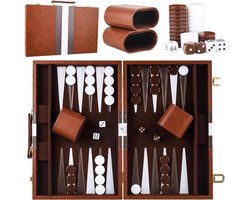 Set de Backgammon Classique - Coffret en Bois - Pliable - Pour 2 Joueurs - Portable - Convient à Tous les Âges - Jeu de Société