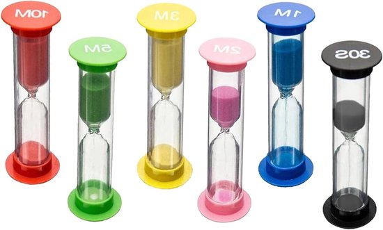 Kleurrijke Zandloperset voor Kinderen - 6 Stuks, Tijdmeters voor Klaslokaal, Keuken en Spellen, 30 Seconden tot 10 Minuten, Educatief en Speels