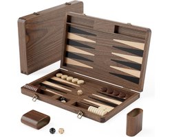 White-Label® Backgammon Koffer – Lederen Bordspel – Reisspel - Bruin