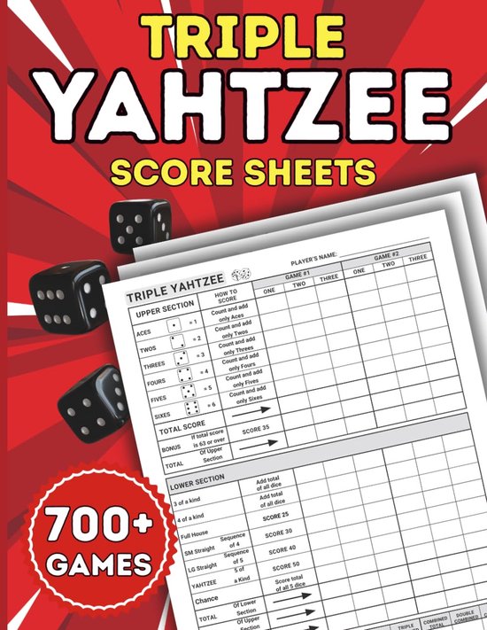 Scoreblok Dobbelspel - Yahtzee Vellen - Spelletjes Noteren - 700+ Spellen - A4 Formaat