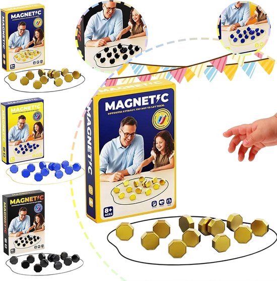 Maxenza Jeu d'Aimants - Échecs Magnétiques – Jeu d'aimants avec corde - 20 Aimants Puissants - Jeu Magnetmaster - Jeu de table - Jeu d'ambiance - Jeu d'échecs magnétique - Tendance 2026 - Jeu d'échecs avec pierres - Échiquier Magnétique - Bleu