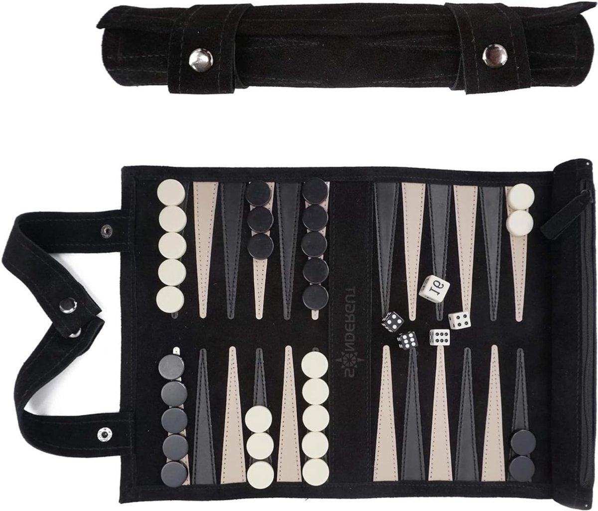 Lederen Bordspel — Quvo® Backgammon Koffer - Reisspel Set - Draagbaar - Set Spelers - 35 x 25 cm - Zwart - 26cm x 6cm x 6cm - Luxe Backgammon Set