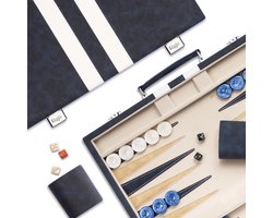 CLVP® Backgammon Koffer – Lederen Bordspel – Reisspel - Zwart en wit