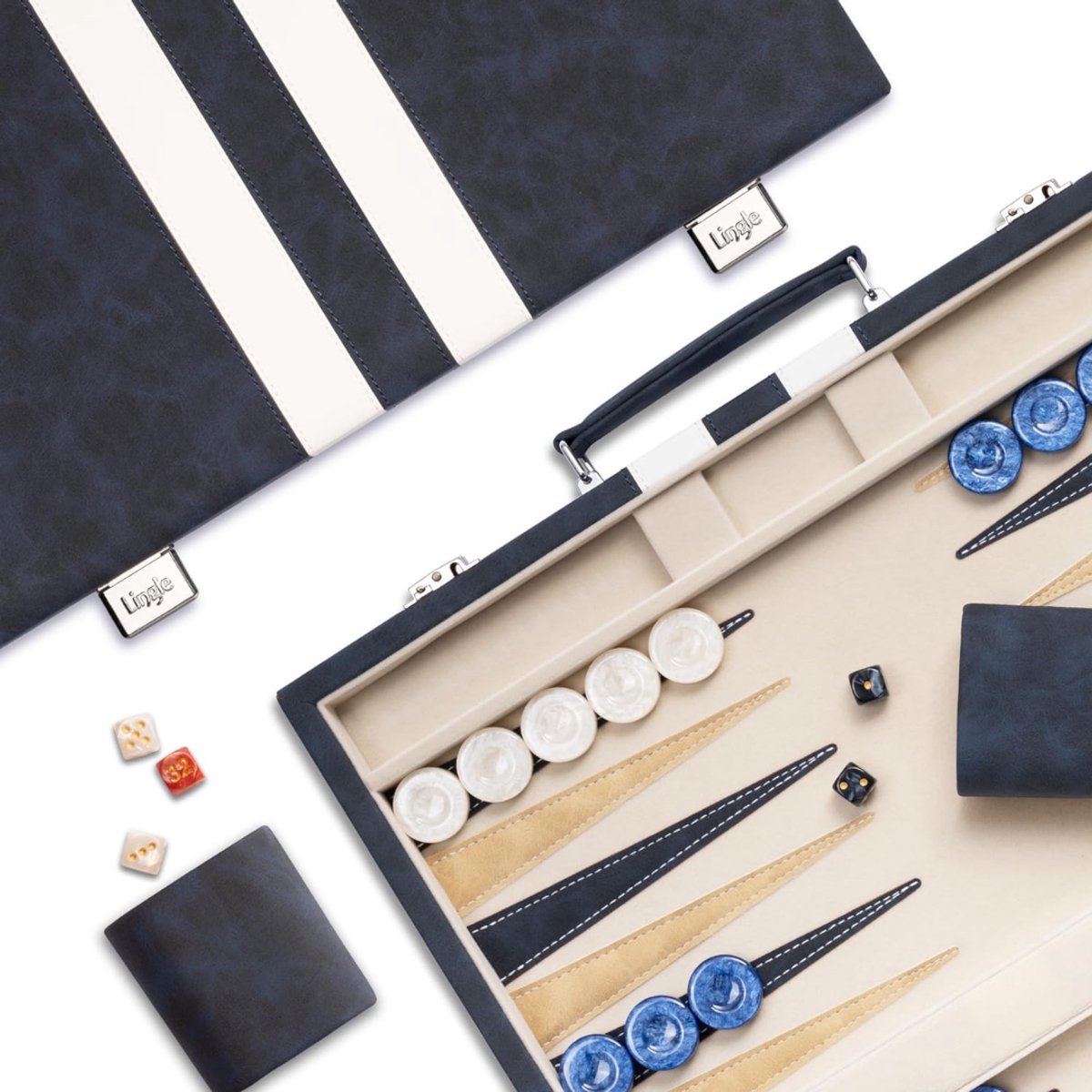 De Backgammon CLVP® Mallette - Noir et blanc - Jeu de plateau en cuir