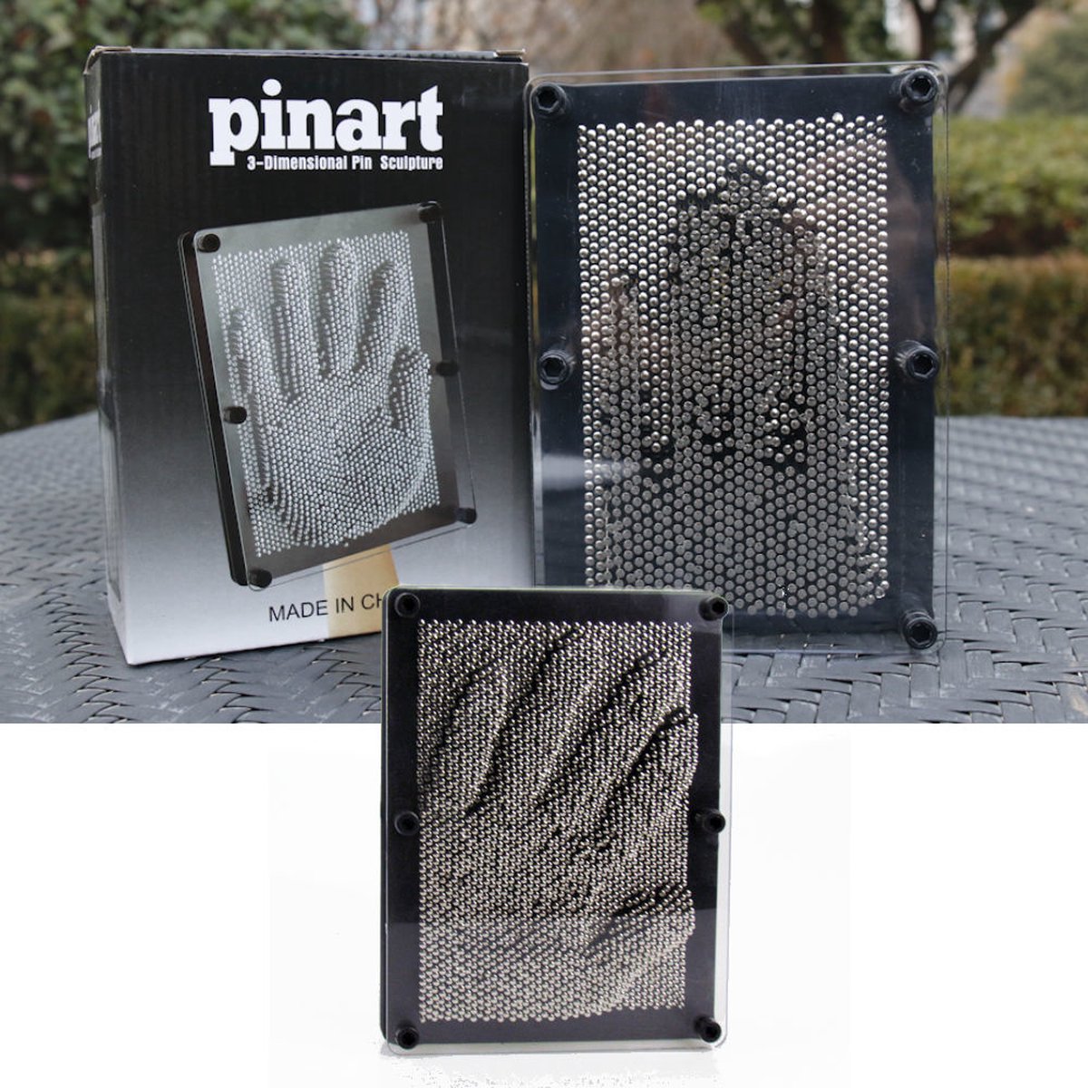 Pin Art - Jeu à clous - Pinart tableau d'épingles - Jeu d'aiguilles - Empreinte 3D - Empreinte de main - Sculpture à clous - Noir - 13x18 cm
