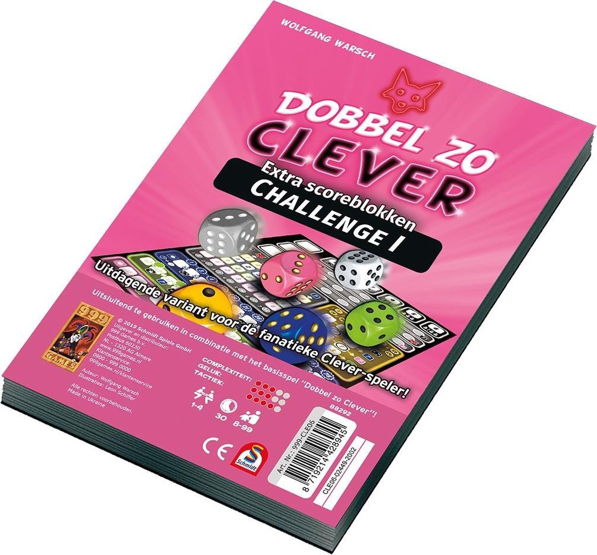 Dobbel zo Clever Challenge — 999 Games - Jeu de dés - Blocs de score