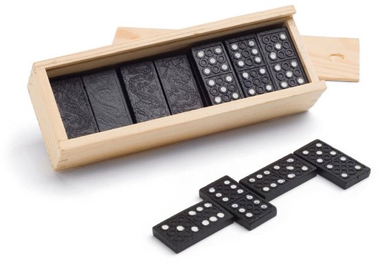 Domino spel steentjes - 84x stuks steentjes - in houten kistje - Familiespel - Klassiek dominospel