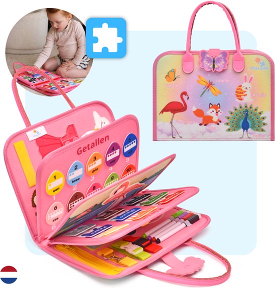 Mauzek® Busy Board Fantasie - Belgisch - Montessori speelgoed - Activiteitenboek - Busy Book - Sensorisch speelgoed - Educatief speelgoed - Reisspeelgoed - Meisjes - Peuter Speelgoed - Voor in de auto - Voor onderweg -3 jaar -4 jaar -5 jaar -6 jaar