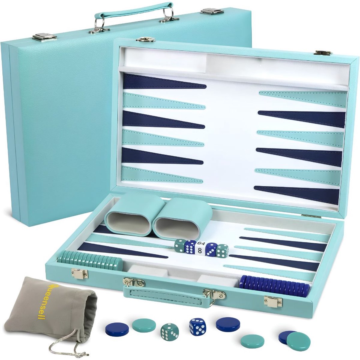 SP® Backgammon - Backgammon Koffer - Luxe Reiseditie - Turkoois - 38cm x 8cm x 1cm