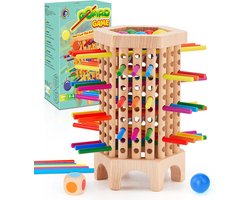 Montessori houten bordspel 36 stukken - kleurrijke houten stokjes - dobbelspel - ontwikkelt fijne motoriek