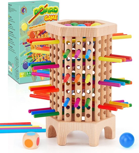 Montessori houten bordspel 36 stukken - kleurrijke houten stokjes - dobbelspel - ontwikkelt fijne motoriek