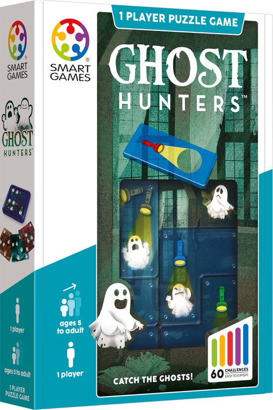SmartGames Ghost Hunters - Compact Logisch Denkspel - 60 Educatieve Spokenjager Uitdagingen - Reisspel & Solospel - Vanaf 6 Jaar