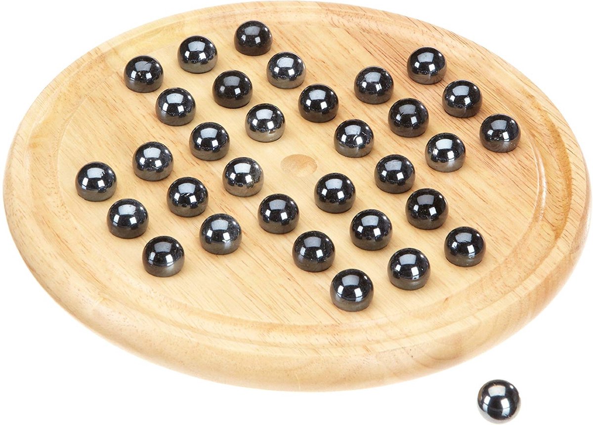 Philos Solitaire - Houten bordspel met glazen knikkers - jaar