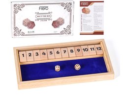 Flero Shut The Box, Houten Dobbelspel, Klepspel - 1 Speler Bordspel met 12 Klepjes en 2 Dobbelstenen - Montessori Tactiek- en Rekenspel voor Kinderen, Volwassenen en Ouderen vanaf 3 Jaar - Reisspel, Cadeau (Blauw)