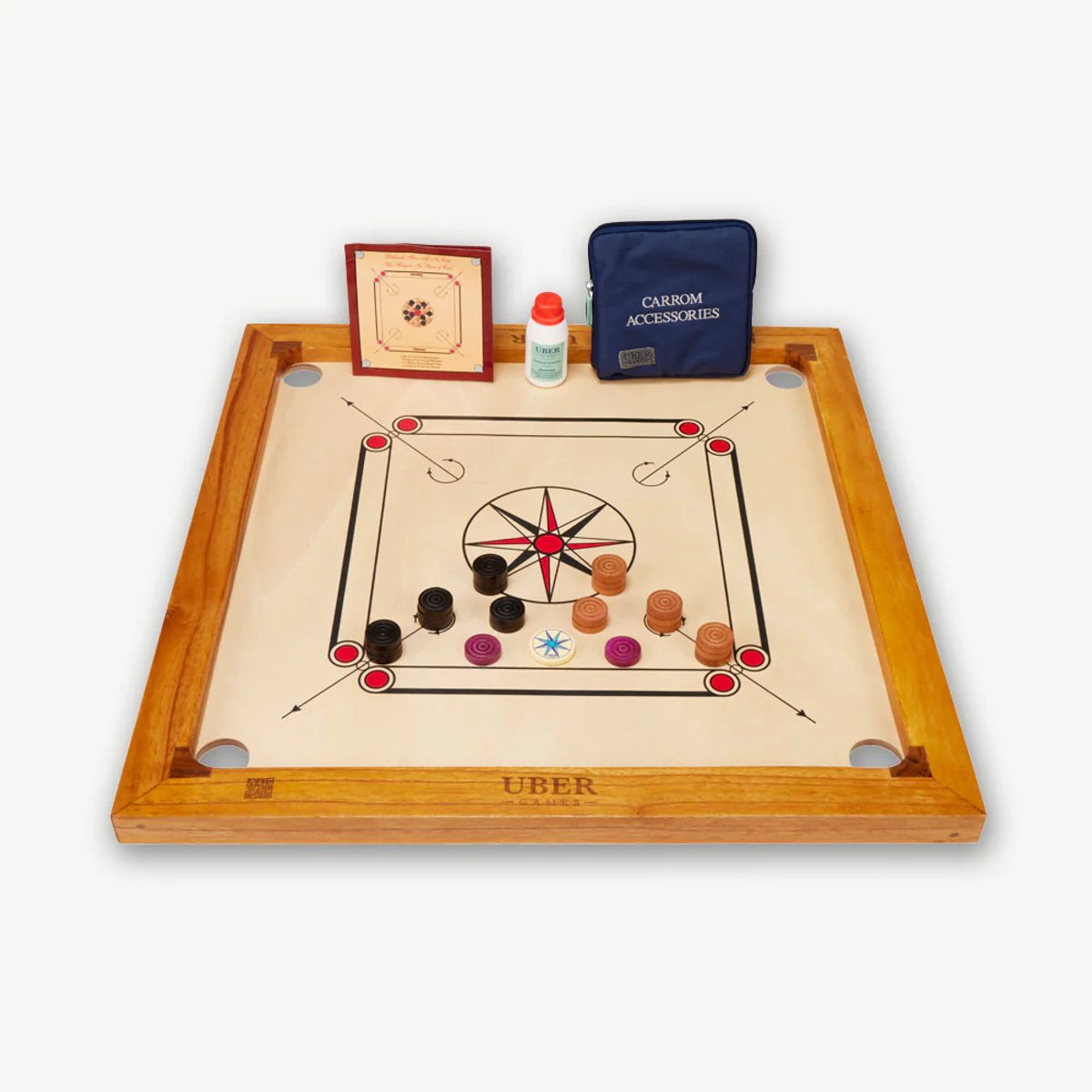 Ubergames Carrom Board - Plateau compact de 68x68 cm - Bois dur éco Inde