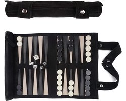 REN® Backgammon Koffer – Luxe Backgammon Set – Lederen Bordspel – Zwart - 26cm x 6cm x 6cm